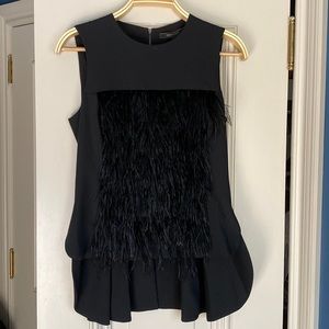 NWT BCBG Max Azaria Feather Sleeveless High Low Black Top, size small